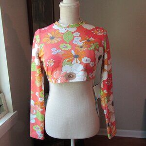 WET Swimwear Simone Retro Floral Rash Guard/Swim Top L
